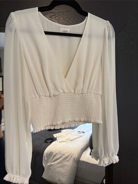 Wilfred Ivory Smocked-Waist V-Neck Long-Sleeve Blouse